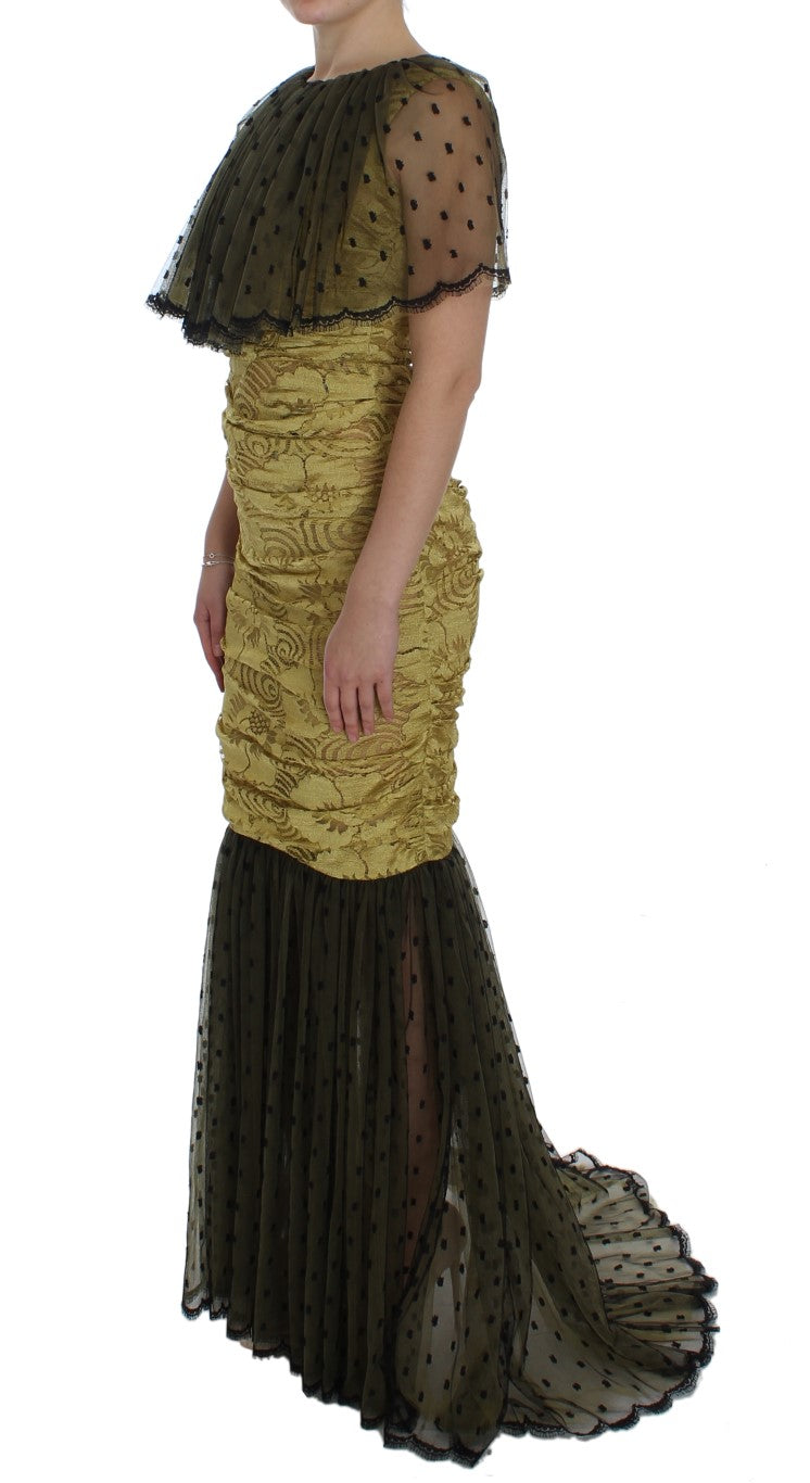 Vestido tubo de encaje floral amarillo