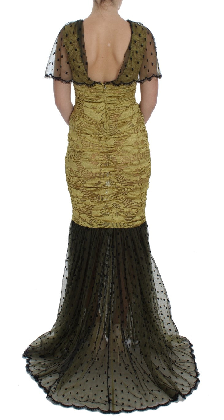 Vestido tubo de encaje floral amarillo