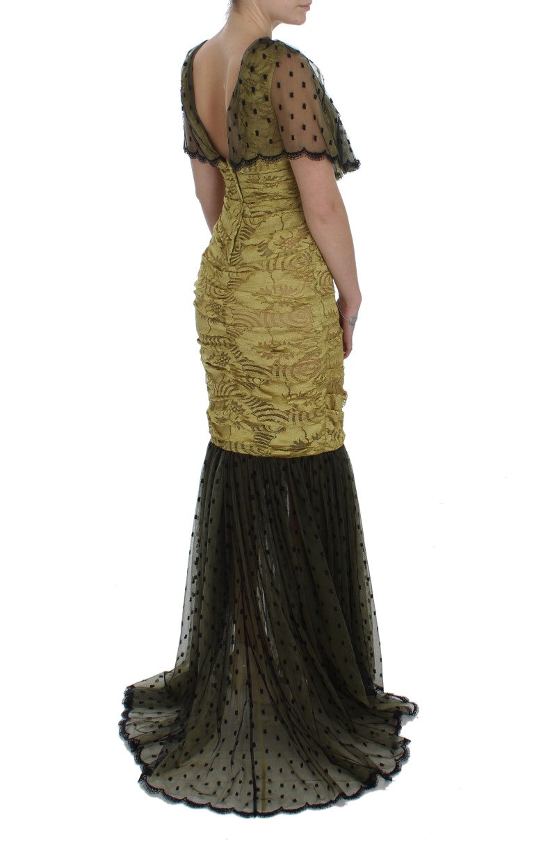 Vestido tubo de encaje floral amarillo