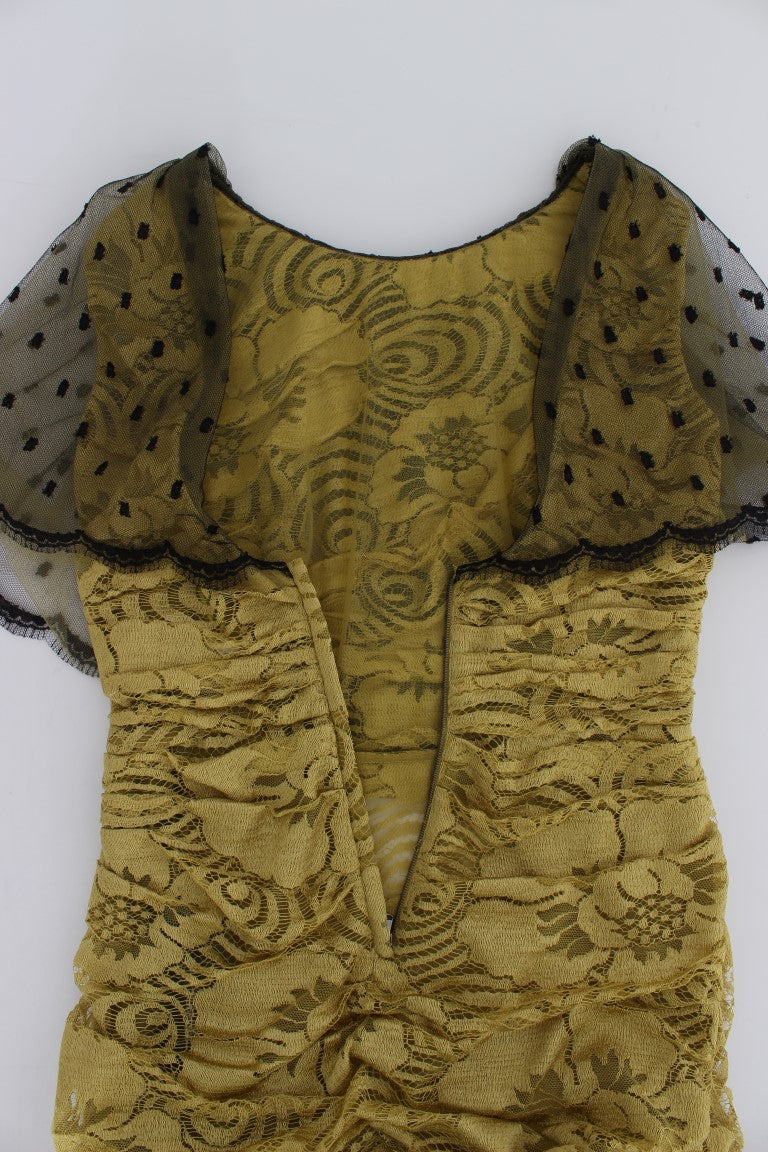 Vestido tubo de encaje floral amarillo