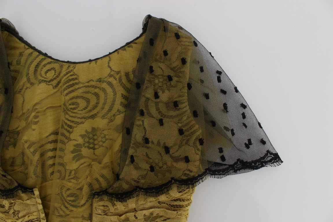 Vestido tubo de encaje floral amarillo