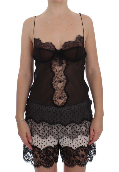 Elegante camisón de lencería de encaje de seda negra