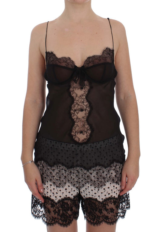 Elegante camisón de lencería de encaje de seda negra