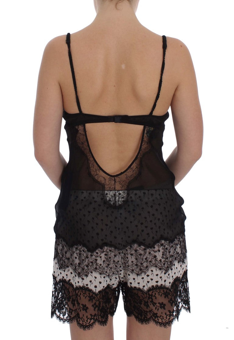 Elegante camisón de lencería de encaje de seda negra