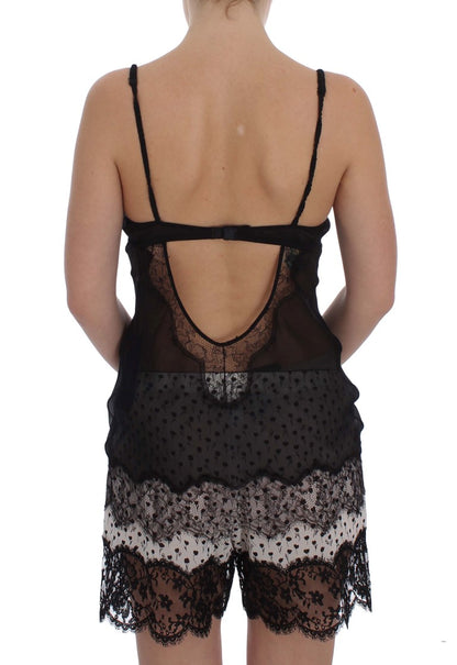 Elegante camisón de lencería de encaje de seda negra