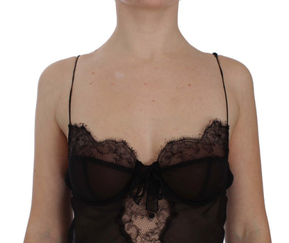 Elegante camisón de lencería de encaje de seda negra