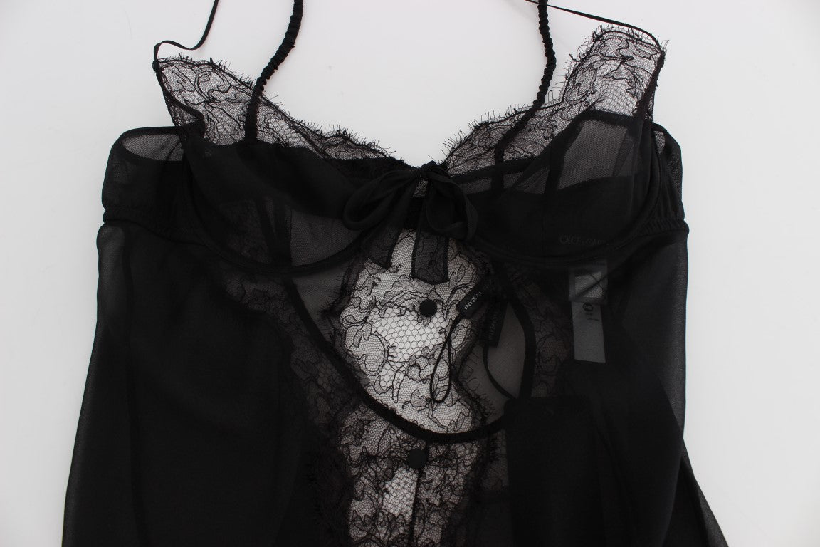 Elegante camisón de lencería de encaje de seda negra