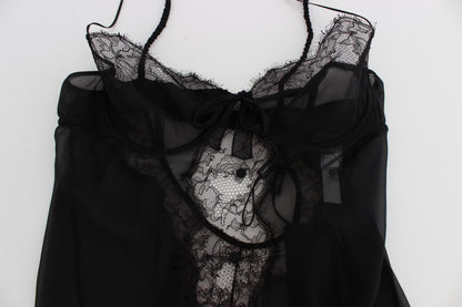 Elegante camisón de lencería de encaje de seda negra