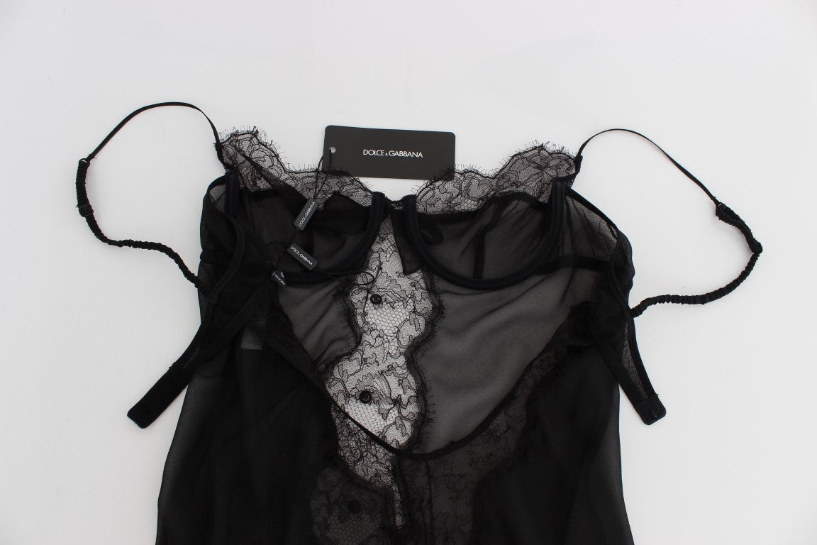 Elegante camisón de lencería de encaje de seda negra