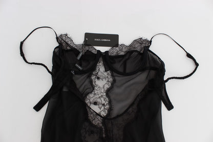 Elegante camisón de lencería de encaje de seda negra