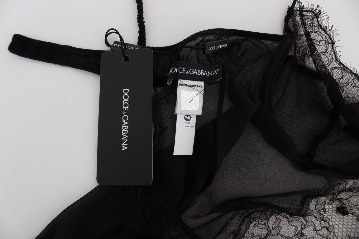 Elegante camisón de lencería de encaje de seda negra