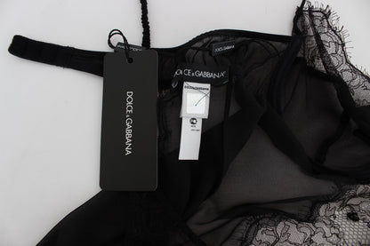 Elegante camisón de lencería de encaje de seda negra