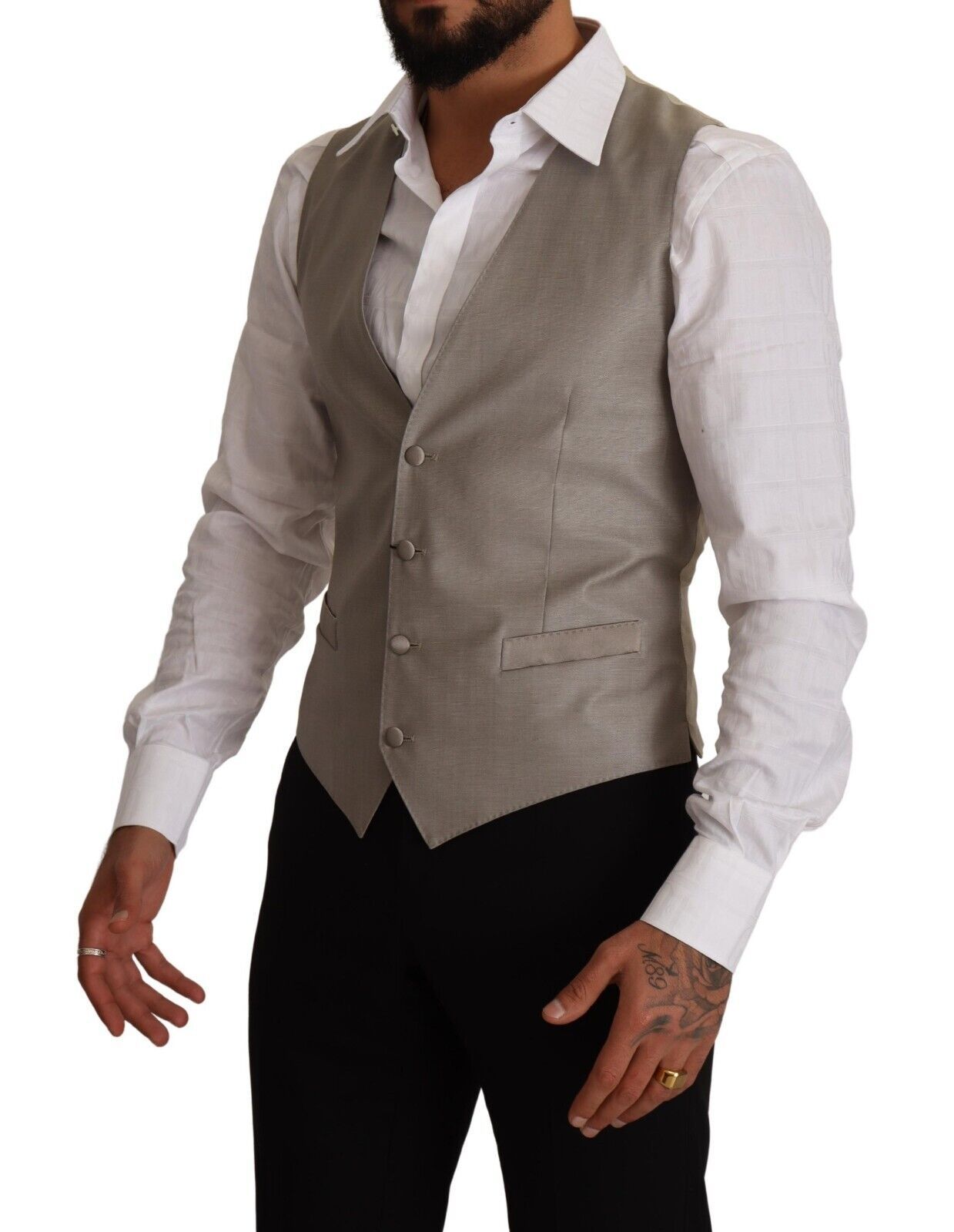 Elegante chaleco de botonadura sencilla en beige