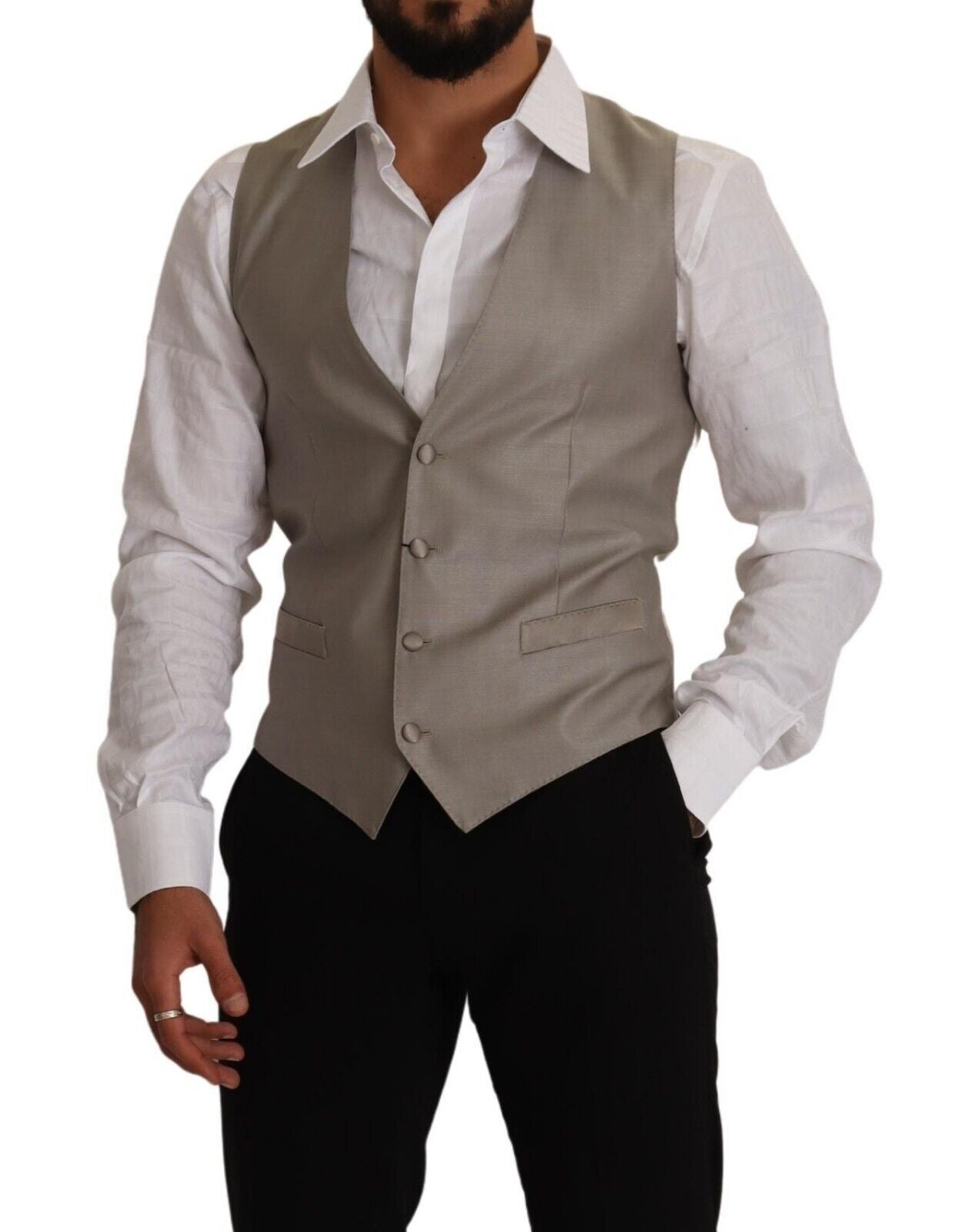 Elegante chaleco de botonadura sencilla en beige