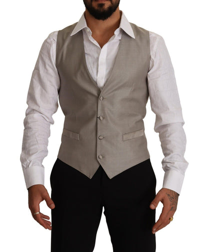 Elegante chaleco de botonadura sencilla en beige