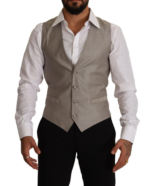 Elegante chaleco de botonadura sencilla en beige