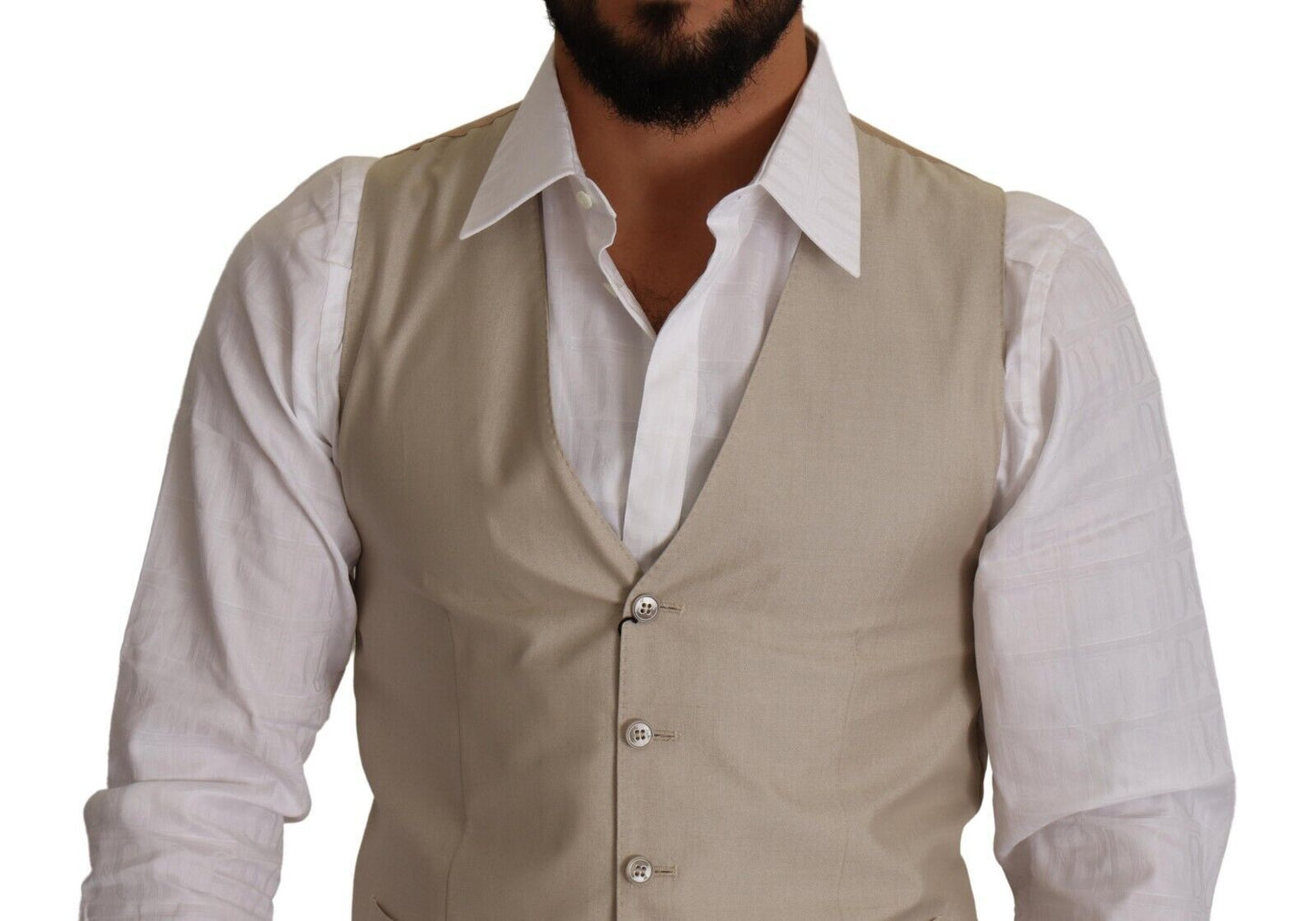 Chaleco formal de seda y algodón beige