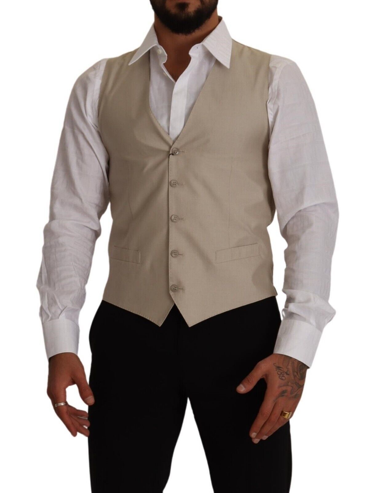 Chaleco formal de seda y algodón beige