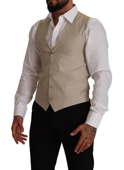Chaleco formal de seda y algodón beige