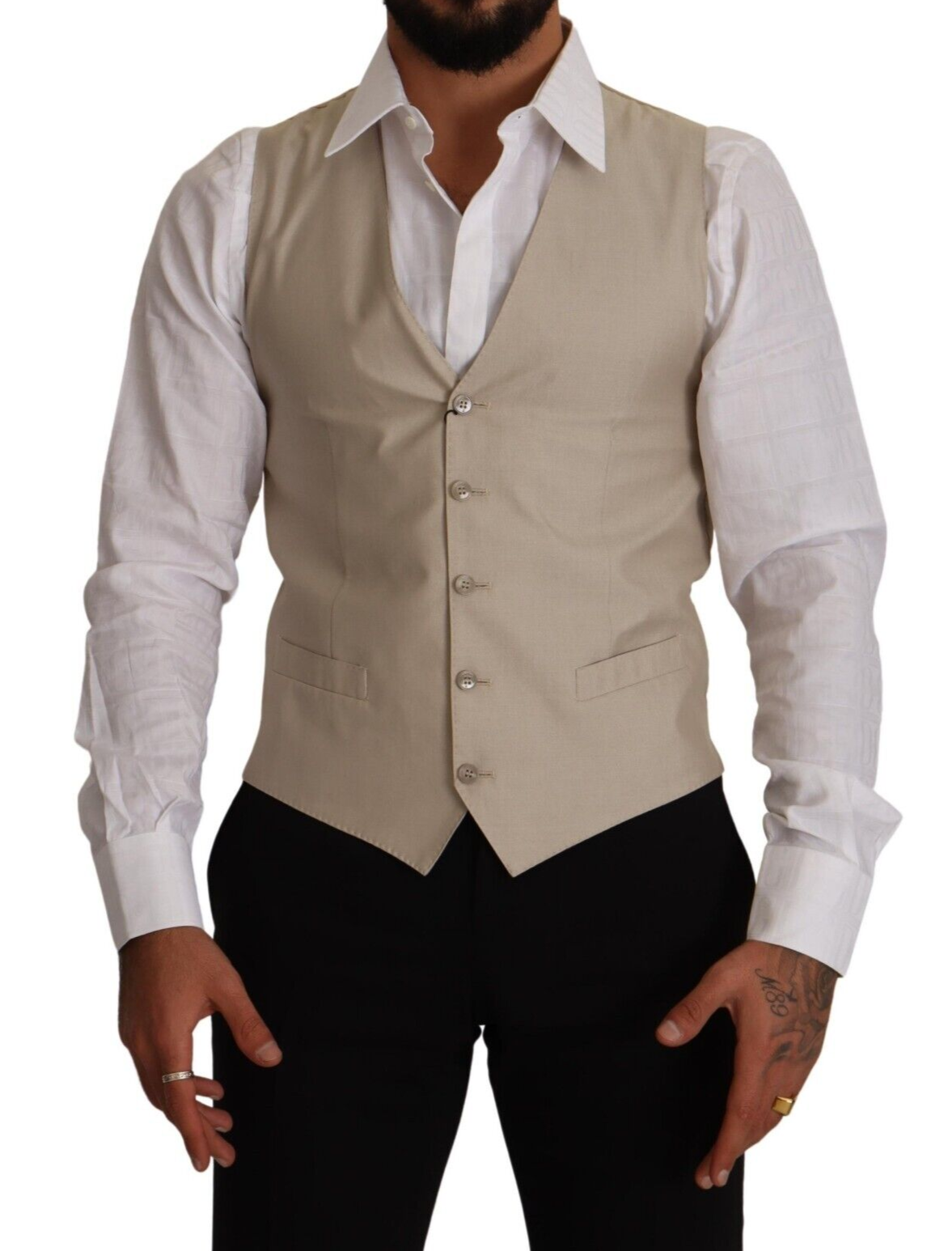 Chaleco formal de seda y algodón beige