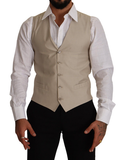 Chaleco formal de seda y algodón beige