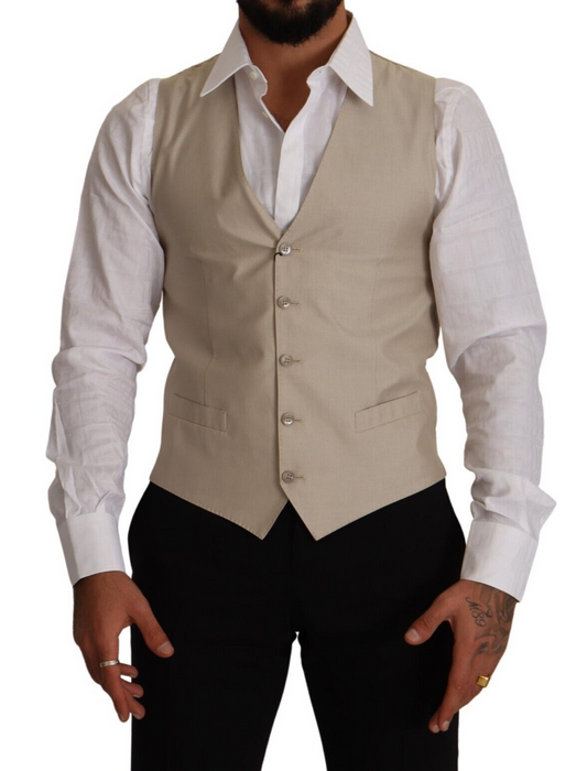 Chaleco formal de seda y algodón beige