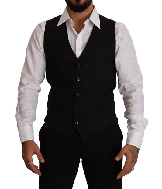 Elegante chaleco de vestir a rayas azules