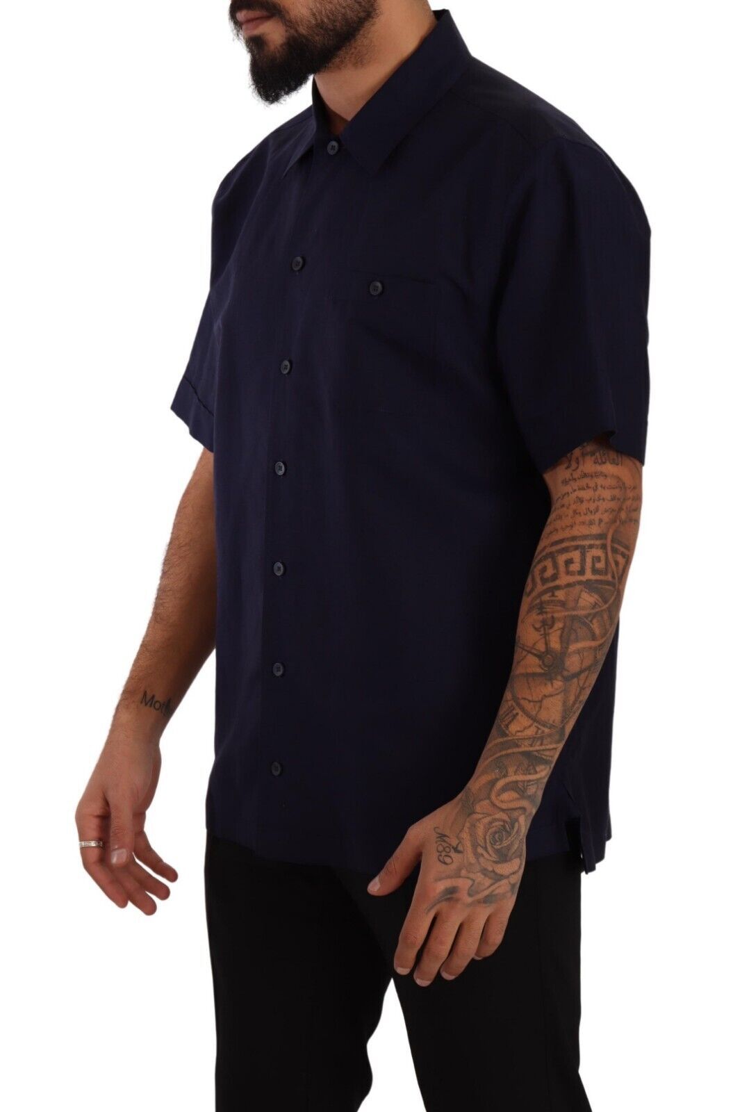 Camisa informal elegante azul marino con botones