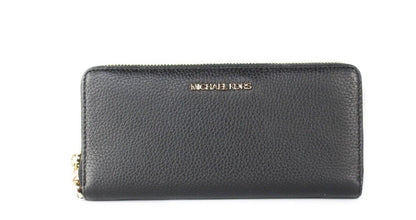Cartera de muñeca continental Jet Set Travel grande de piel de guijarro negra