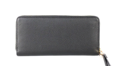 Cartera de muñeca continental Jet Set Travel grande de piel de guijarro negra