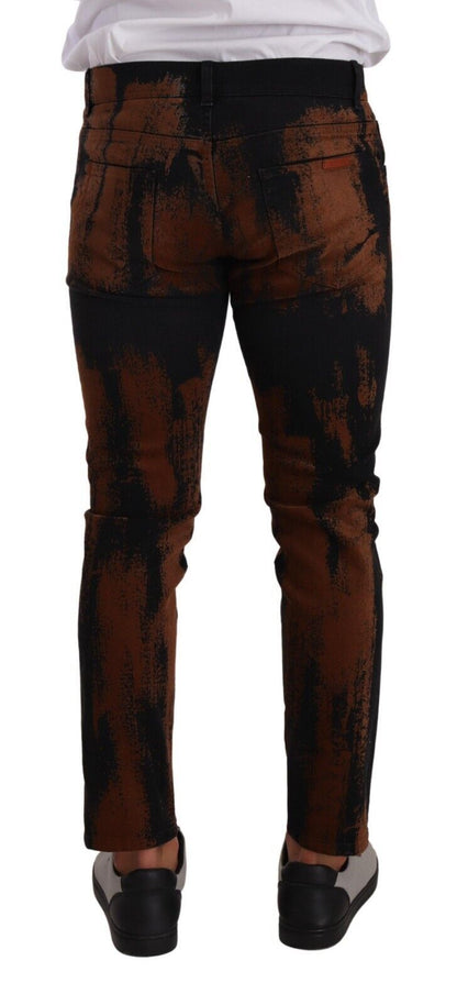 Vaqueros ajustados con efecto tie-dye elegantes en negro y marrón