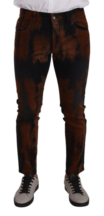 Vaqueros ajustados con efecto tie-dye elegantes en negro y marrón