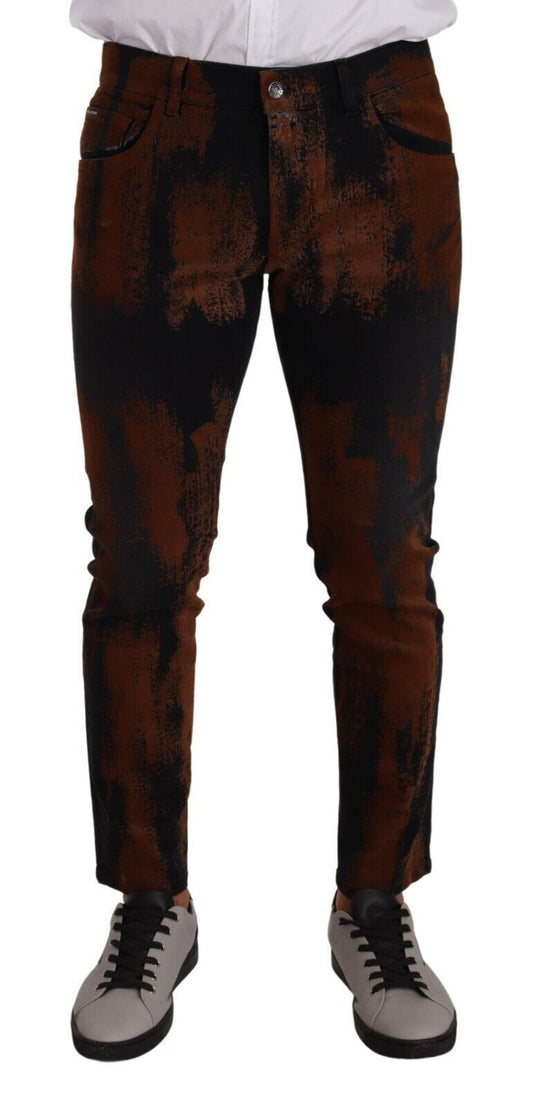 Vaqueros ajustados con efecto tie-dye elegantes en negro y marrón