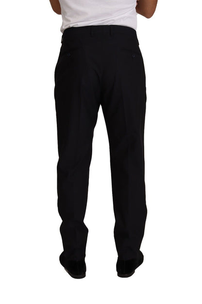 Elegante pantalón de esmoquin de lana y seda azul oscuro