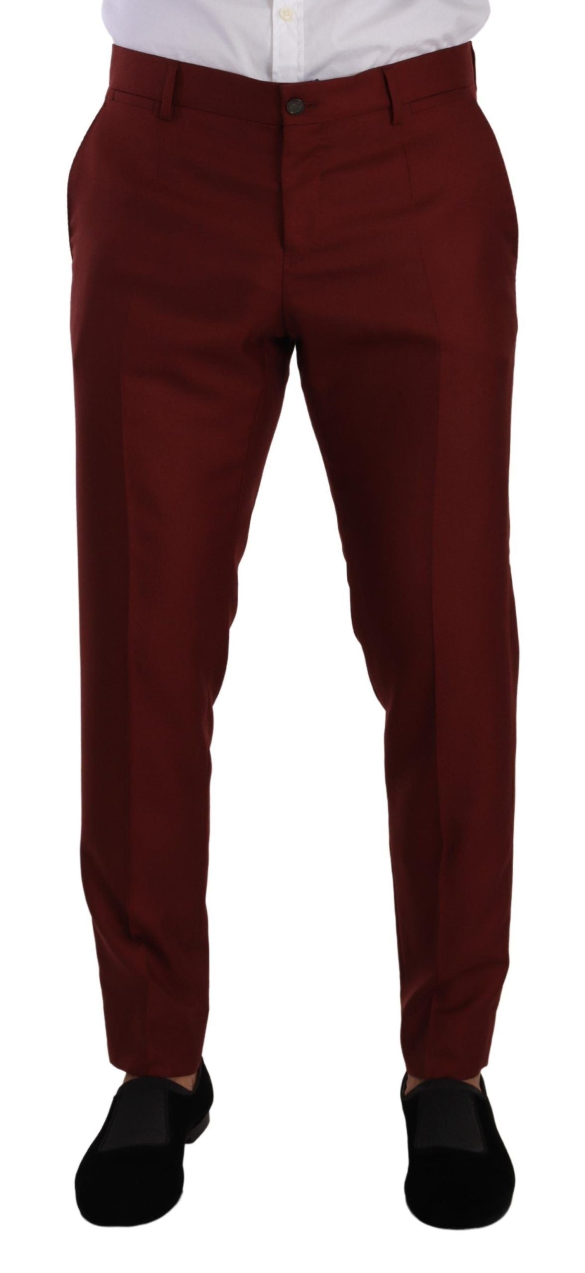 Elegante pantalón de vestir rojo de seda y cachemira