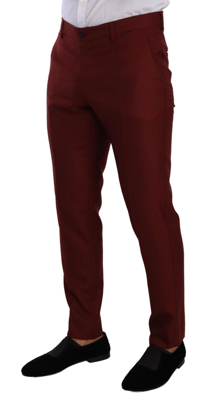 Elegante pantalón de vestir rojo de seda y cachemira