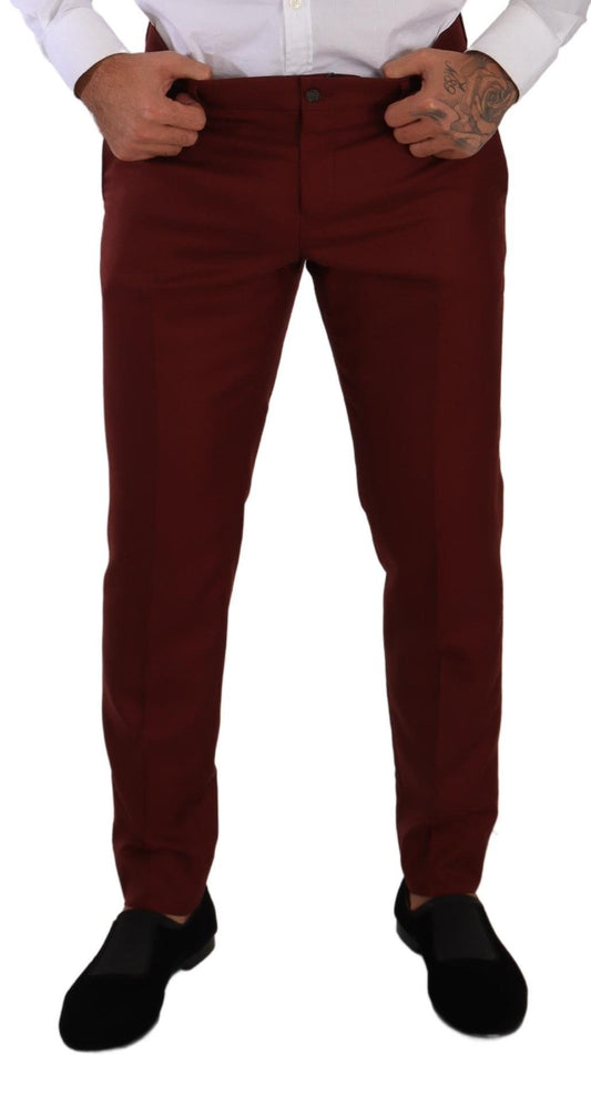 Elegante pantalón de vestir rojo de seda y cachemira