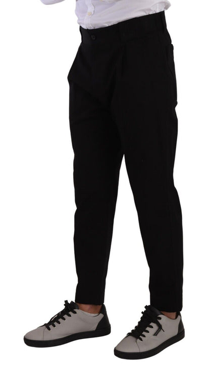 Elegantes pantalones chinos negros de algodón con corte cónico