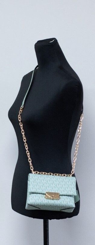 Bolso bandolera convertible con solapa de PVC Cece Small Sea Green Signature