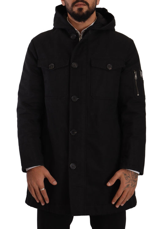 Elegante chaqueta parka negra con capucha