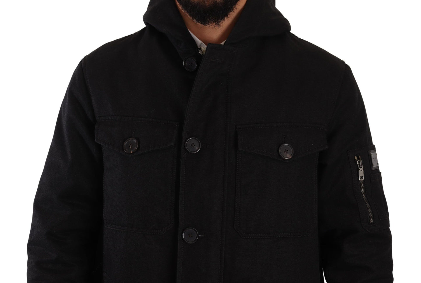 Elegante chaqueta parka negra con capucha