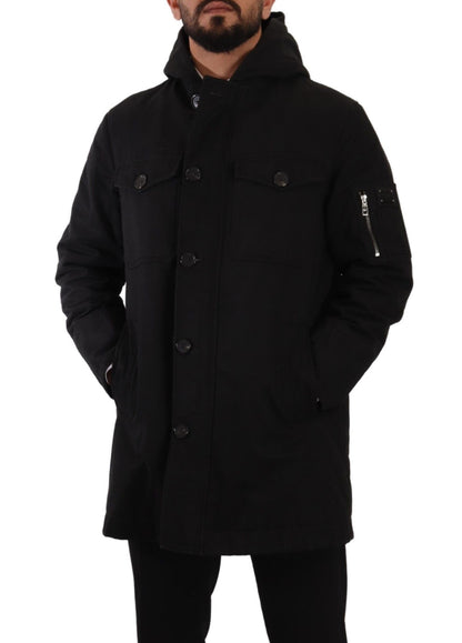 Elegante chaqueta parka negra con capucha