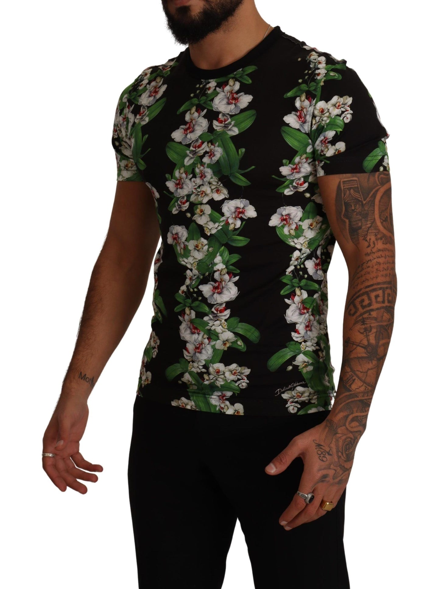 Elegante camiseta floral de cuello redondo para hombre