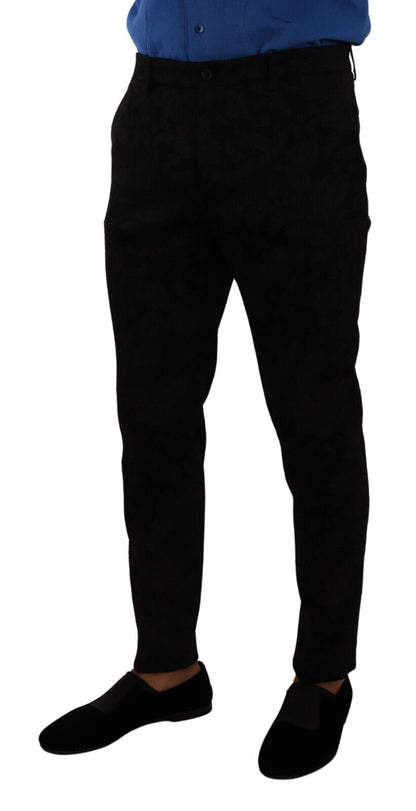 Elegante pantalón de vestir ajustado de brocado negro