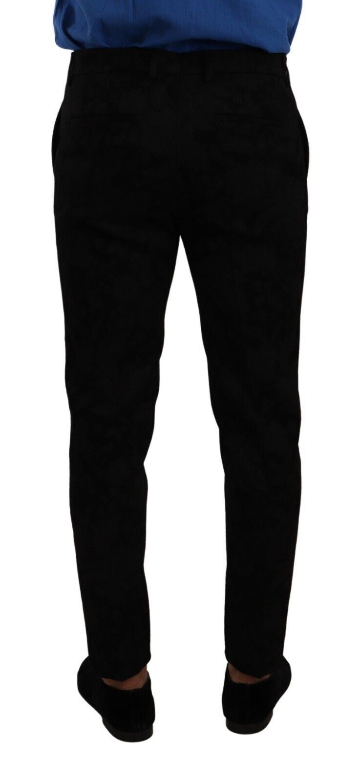 Elegante pantalón de vestir ajustado de brocado negro