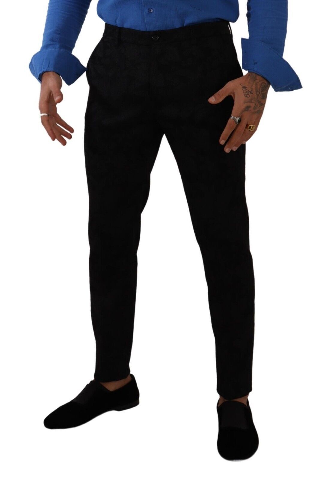 Elegante pantalón de vestir ajustado de brocado negro