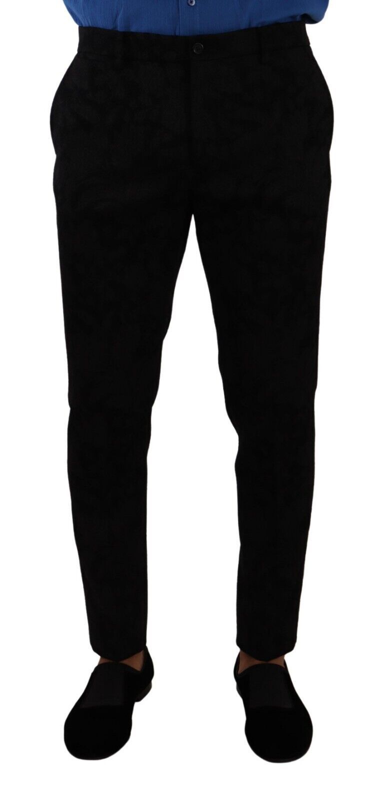 Elegante pantalón de vestir ajustado de brocado negro
