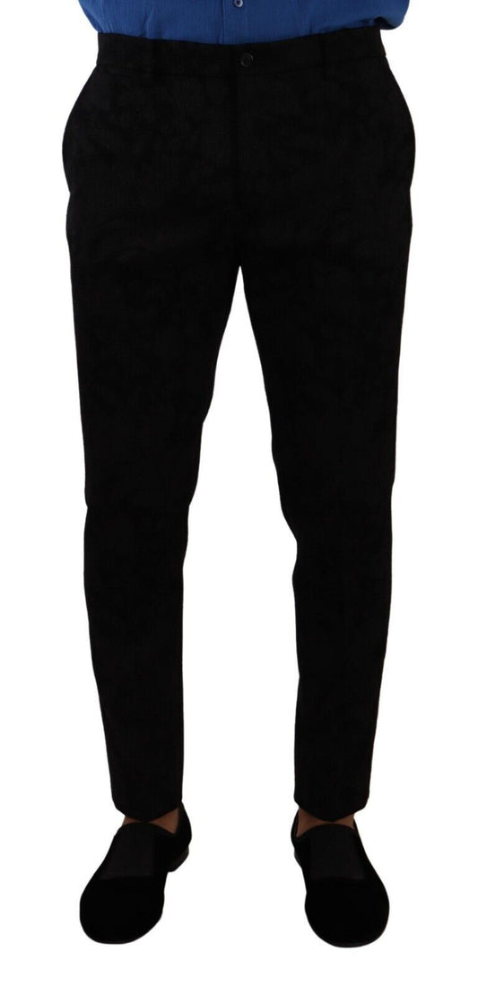 Elegante pantalón de vestir ajustado de brocado negro