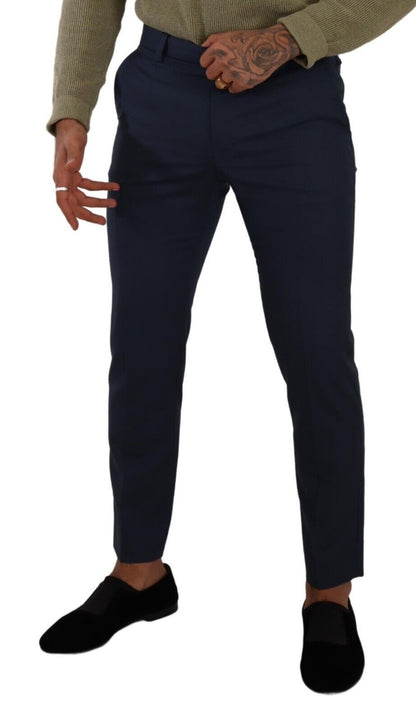 Elegante pantalón de vestir azul oscuro de corte entallado