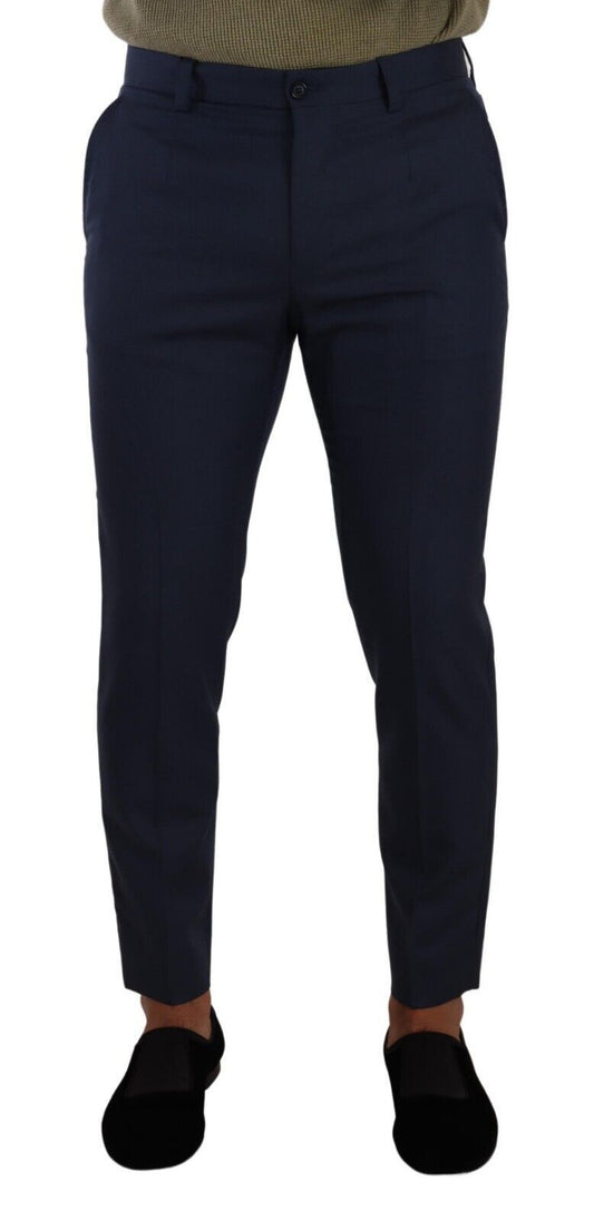 Elegante pantalón de vestir azul oscuro de corte entallado
